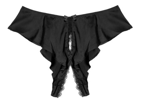 Black Satin And Lace Trim Ouvert Brief For Cheap