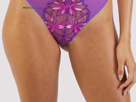 Walpole Purple Embroidered High Waist Thong For Sale