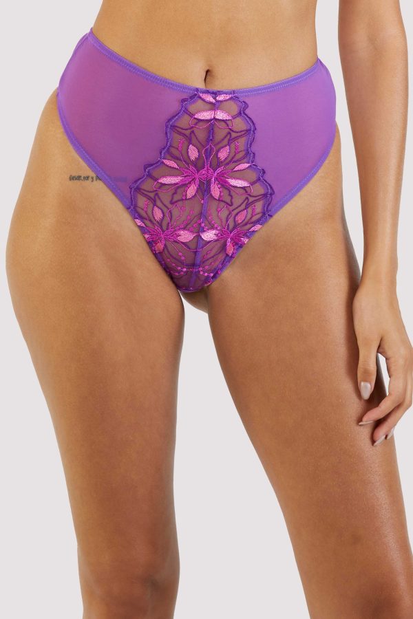 Walpole Purple Embroidered High Waist Thong For Sale