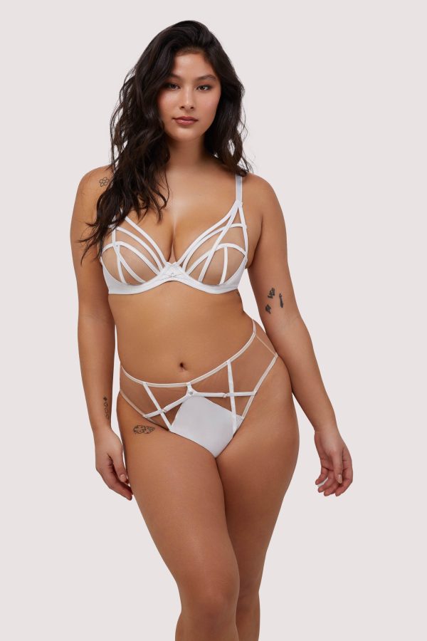 Ramona Optic White Strap Detail Illusion Mesh High Waisted Brief Online Sale