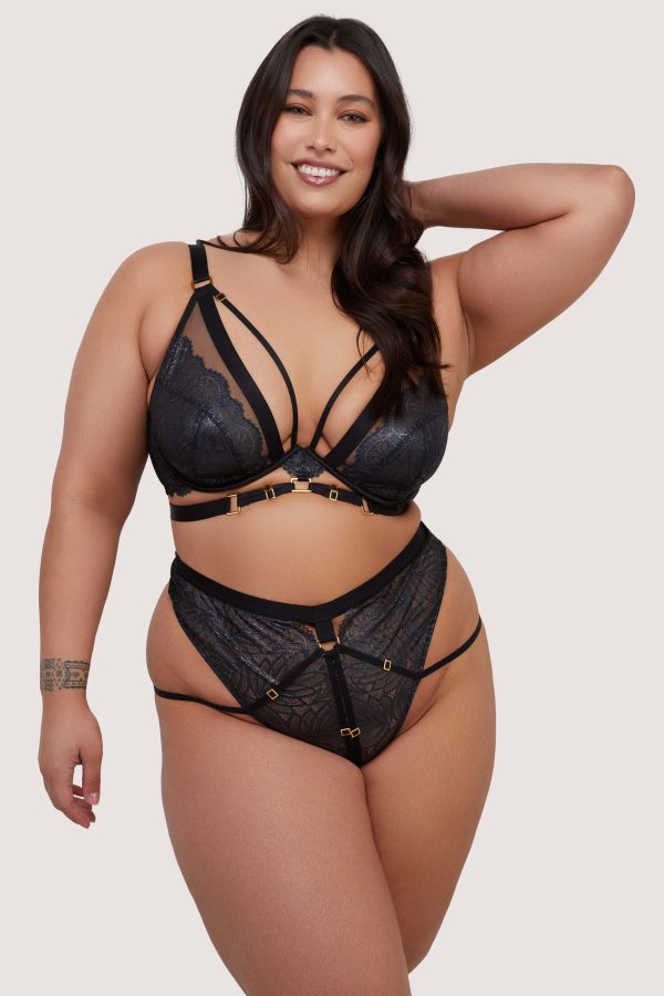 Tabitha Black Wet-Look Lace High Waist Thong Online Sale