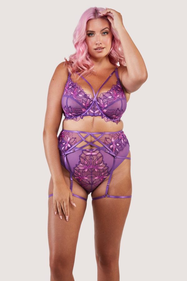 Walpole Purple Embroidered Strappy Suspender Belt For Sale