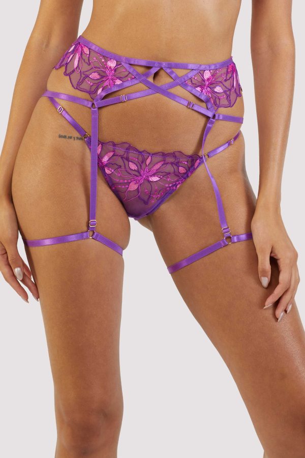 Walpole Purple Embroidered Strappy Suspender Belt For Sale