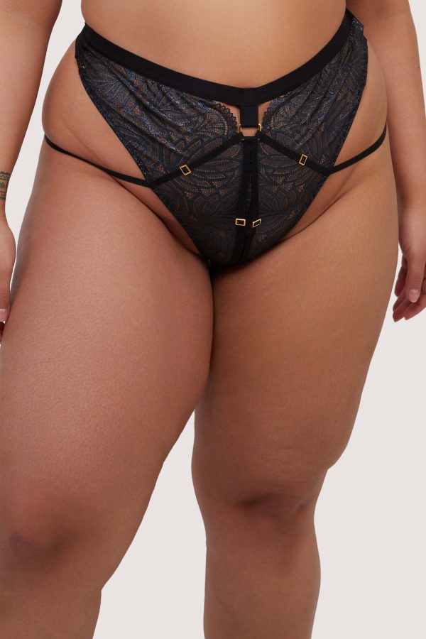 Tabitha Black Wet-Look Lace High Waist Thong Online Sale