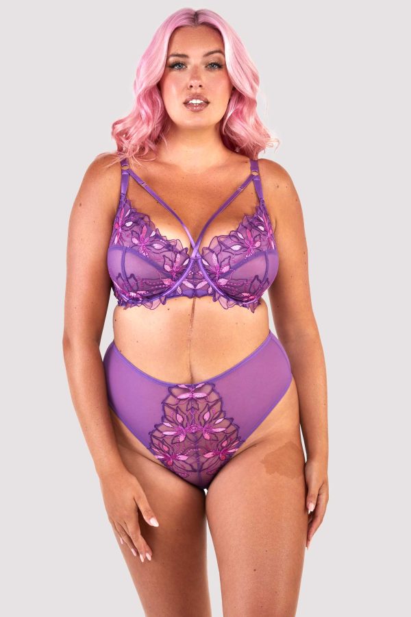 Walpole Purple Embroidered High Waist Thong For Sale