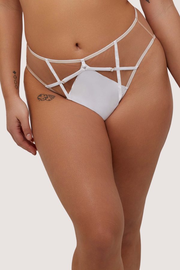 Ramona Optic White Strap Detail Illusion Mesh High Waisted Brief Online Sale