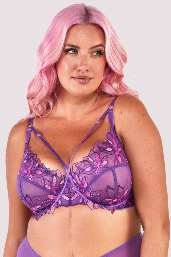 Walpole Purple Embroidered Strappy Balconette Bra For Cheap