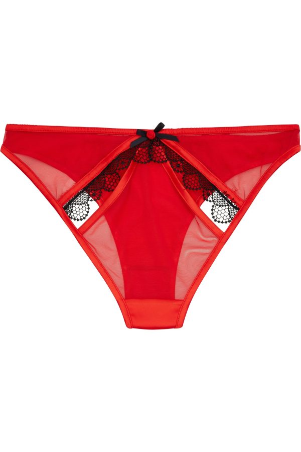 Arlene Curve Red Satin Black Lace Ouvert Brief Online Sale