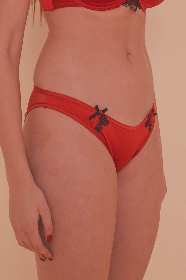 Arlene Red Satin Black Lace Brief on Sale