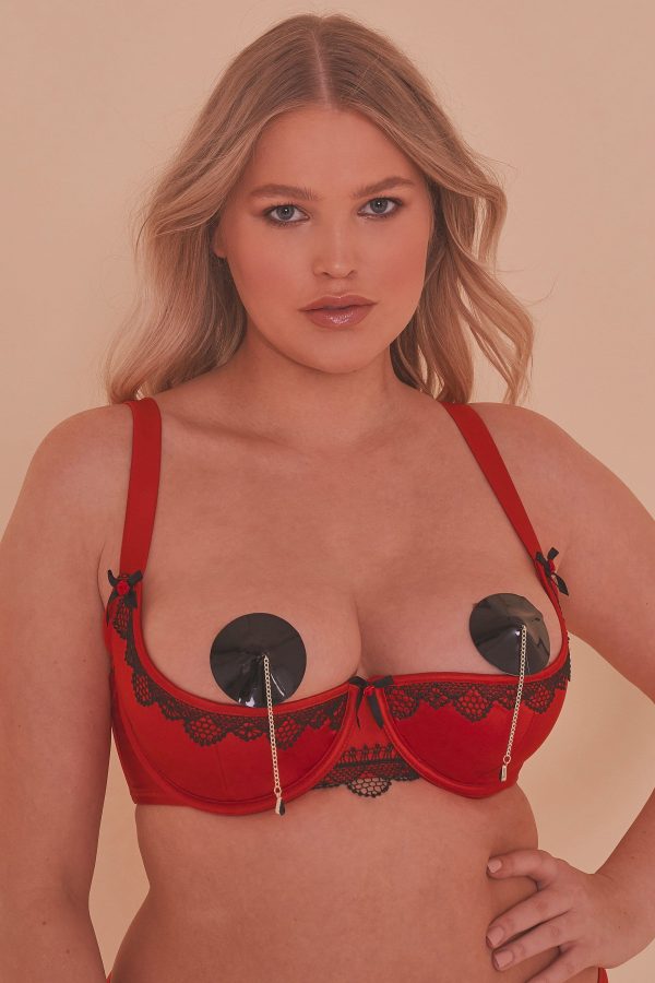 Arlene Curve 1 4  Cup Red Satin Black Lace Bra Sale