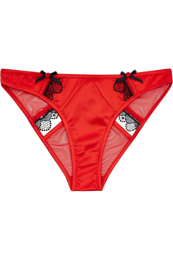 Arlene Red Satin Black Lace Brief on Sale