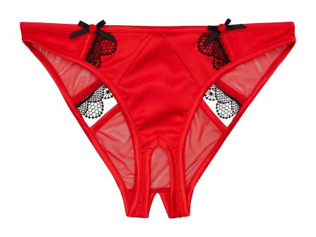 Arlene Curve Red Satin Black Lace Ouvert Brief Online Sale