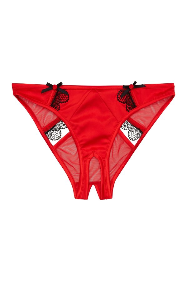 Arlene Curve Red Satin Black Lace Ouvert Brief Online Sale